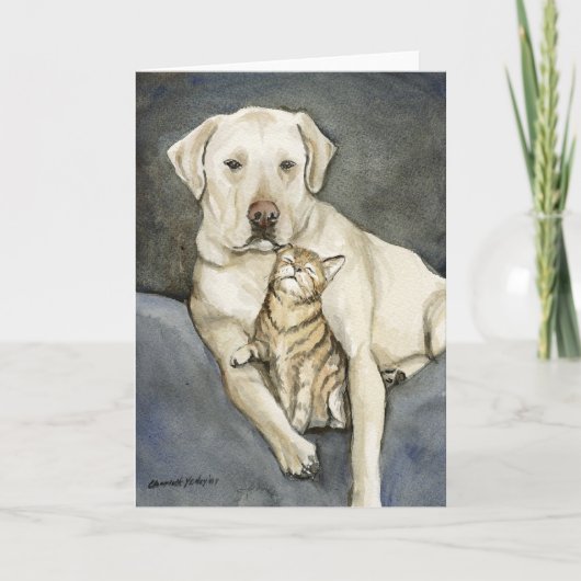 "Labrador-u. Katzen-" Hundekunst Notecard Karte (Vorderseite)