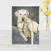 "Labrador-u. Katzen-" Hundekunst Notecard Karte (Gelbe Blume)
