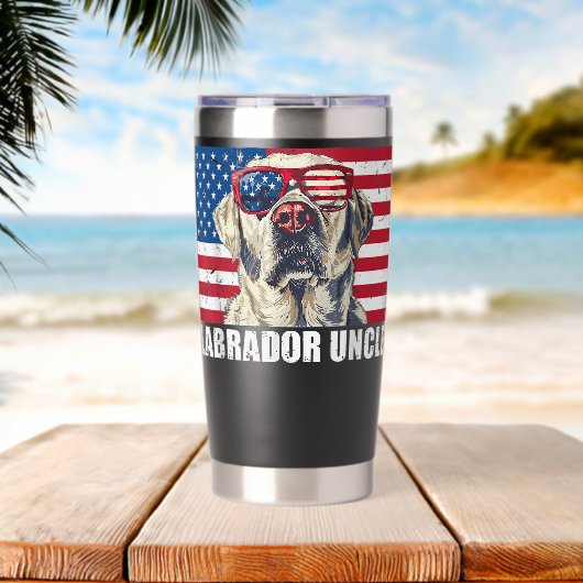 Labrador Uncle Lab US Flag Puppy Dog Lover 4th of Thermobecher (Strand (gedreht))
