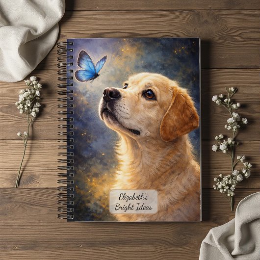 Labrador und blauer Schmetterling Notizblock