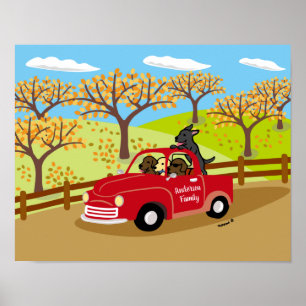 Labrador und Red Truck Fall View Poster