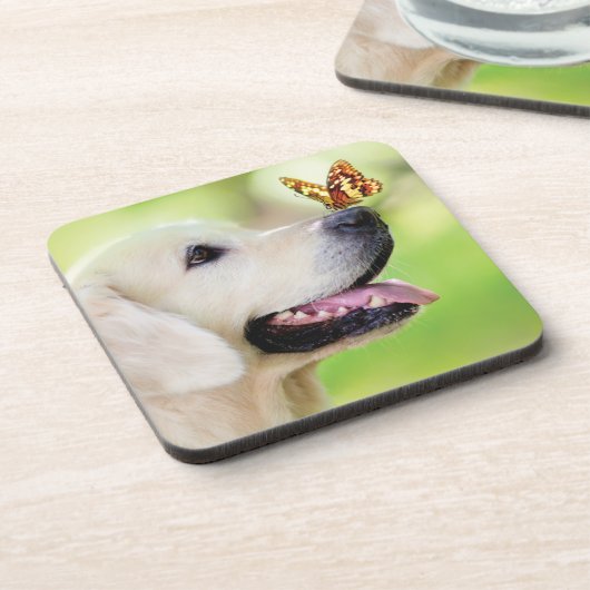 Labrador und Schmetterlingswirbel Kissen Getränkeuntersetzer (Linke Seite)