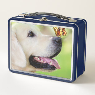 Labrador und Schmetterlingswirbel Kissen Metall Brotdose