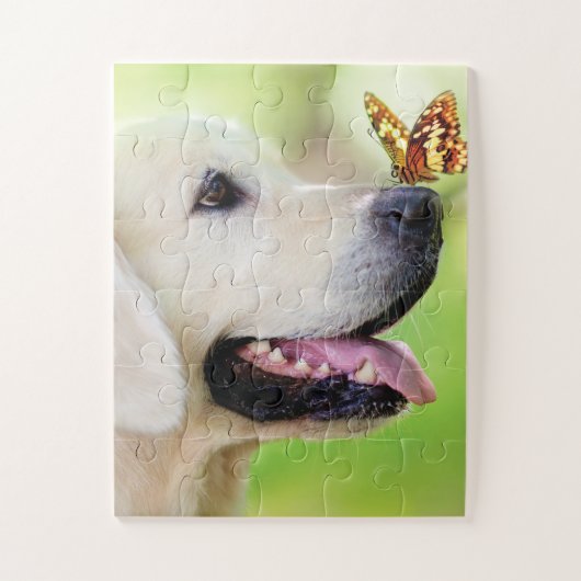 Labrador und Schmetterlingswirbel Kissen Puzzle (Vertikal)