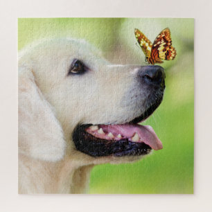 Labrador und Schmetterlingswirbel Kissen Puzzle
