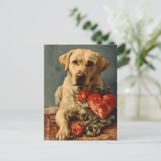 Labrador Vintag Valentinstag Postkarte (Stehend Vorderseite)