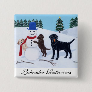 Labrador-Weihnachten mit Schneemann Button