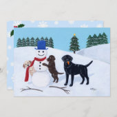 Labrador-Weihnachten mit Schneemann Einladung (Vorne/Hinten)