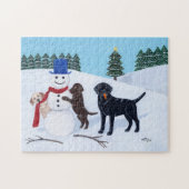 Labrador-Weihnachten mit Schneemann Puzzle (Horizontal)