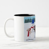 Labrador-Weihnachten mit Schneemann Zweifarbige Tasse (Links)