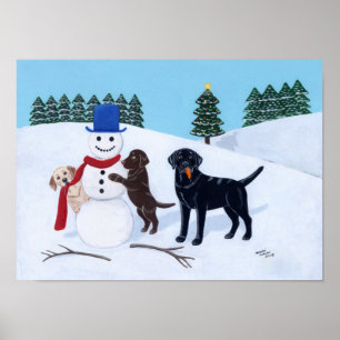 Labrador Weihnachten mit Snowman Artwork Poster