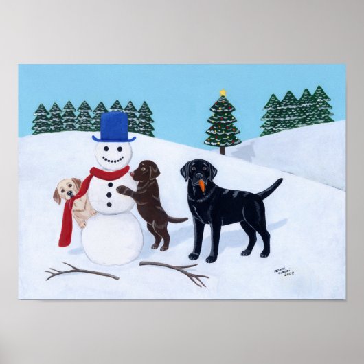 Labrador Weihnachten mit Snowman Artwork Poster (Vorne)