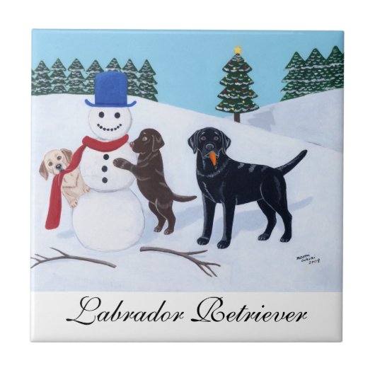 Labrador Weihnachten mit Snowman Malerei Fliese (Vorderseite)