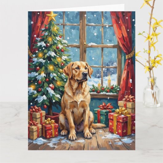 Labrador-Weihnachten unter dem Baum Karte (Gelbe Blume)