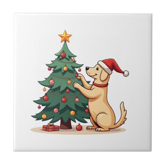Labrador-Weihnachtsbaum-Helfer Fliese (Vorderseite)