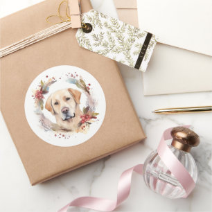 Labrador-Weihnachtskranz Festlicher Hund Runder Aufkleber