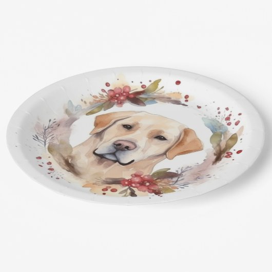 Labrador Weihnachtsmann Pappteller (Schrägansicht)