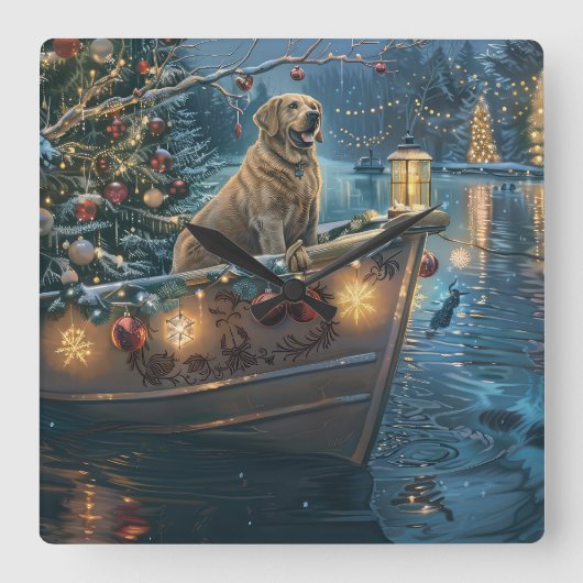 Labrador Weihnachtsreise Quadratische Wanduhr (Vorderseite)