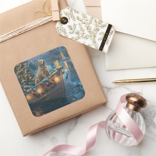 Labrador Weihnachtsreise Quadratischer Aufkleber (Schenken)