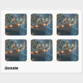 Labrador Weihnachtsreise Quadratischer Aufkleber (Blatt)