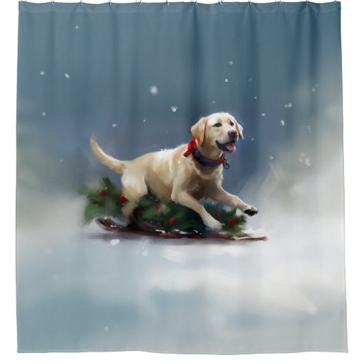 Labrador Weihnachtsschnee Winter Duschvorhang (Vorderseite)