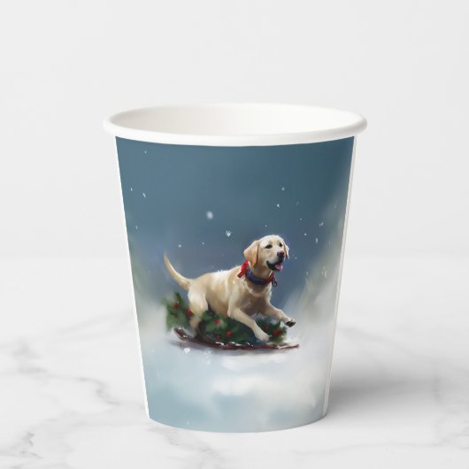 Labrador Weihnachtsschnee Winter Pappbecher (Rückseite)