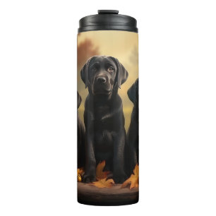 Labrador Welpe Herbstfreude Kürbis Thermosbecher