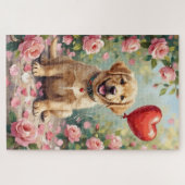 Labrador-Welpe Rosenblüten Valentinstag Puzzle (Horizontal)
