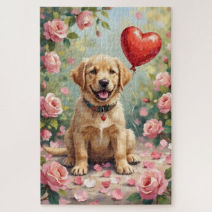 Labrador-Welpe Rosenblüten Valentinstag Puzzle