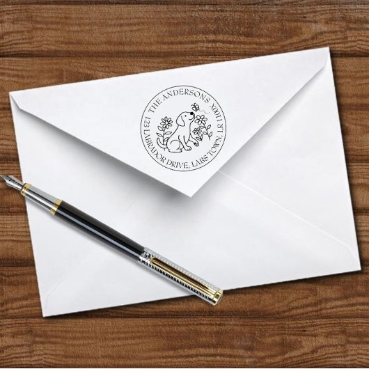 Labrador, Welpen, Blume, Kreis, Rücksendeadresse Permastempel