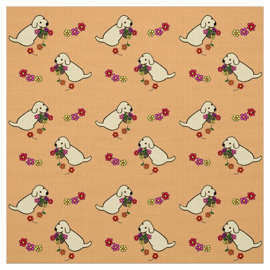 Labrador-Welpen-Blumen-Korb-Cartoon Stoff (Muster)