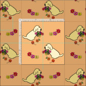 Labrador-Welpen-Blumen-Korb-Cartoon Stoff (Kachel)