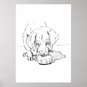 Labrador-Welpen-Kunst, Minimalistische Zeichnung Poster
