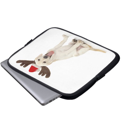 Labrador-Welpen-tragende Geweihe Laptopschutzhülle (Vorne Knopf)