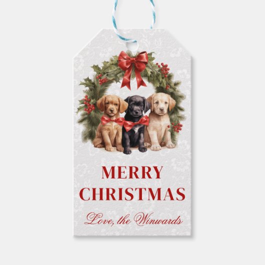 Labrador Welpen und Weihnachten im Wasser Geschenkanhänger (Vorderseite)