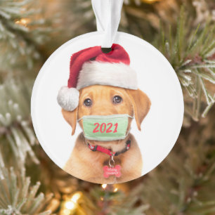 Labrador Welpenhund in Gesichtsmaske 2021 Ornament