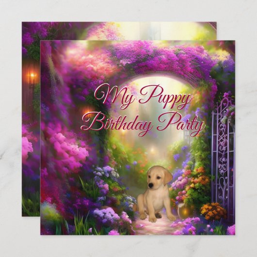 Labrador Welppy Birthday Party Secret Garden Einladung (Vorne/Hinten)