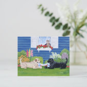 Labradoren im Gartenmalerei Postkarte (Stehend Vorderseite)