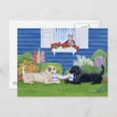 Labradoren im Gartenmalerei Postkarte (Vorne/Hinten)