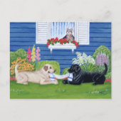 Labradoren im Gartenmalerei Postkarte (Vorderseite)