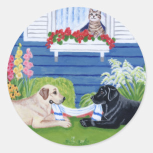 Labradoren im Gartenmalerei Runder Aufkleber