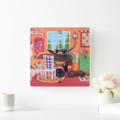 Labradoren in der Nähraummalerei der Mama Quadratische Wanduhr (Zuhause)