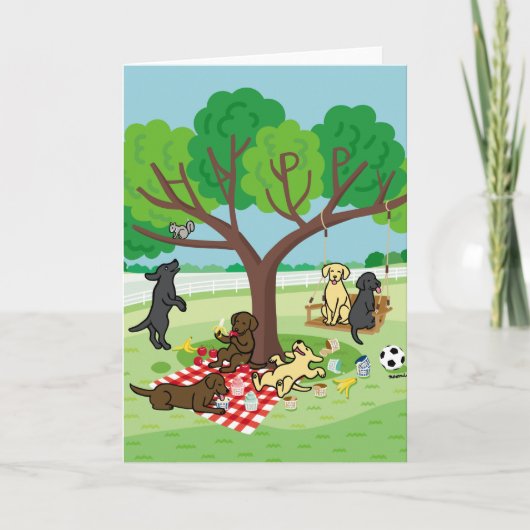Labradoren und Happy Tree Card Karte (Vorderseite)