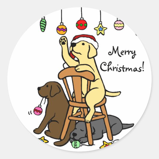 Labradoren und Weihnachtsschmuck Cartoon Runder Aufkleber (Vorderseite)