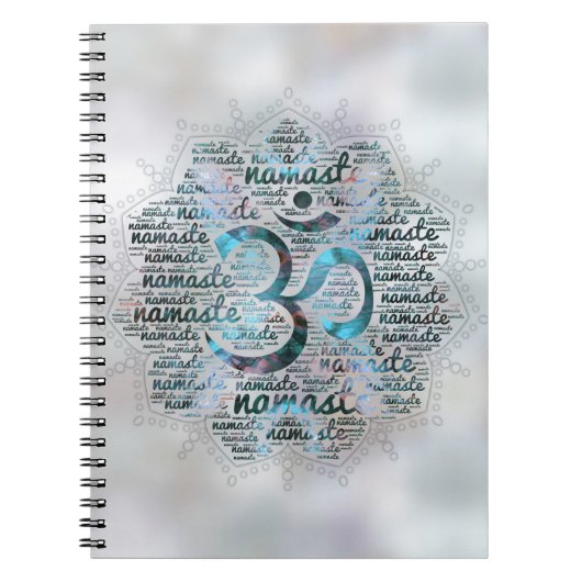 Labradorit Namaste Wort-Kunst in Lotus mit OM Notizblock (Vorderseite)