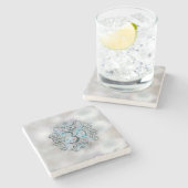 Labradorit Namaste Wort-Kunst in Lotus mit OM Steinuntersetzer (Seitenansicht)