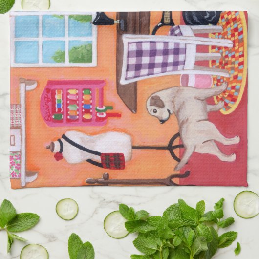 Labradors in der nähende Raum-der Malerei der Mama Geschirrtuch (Gefaltet)