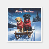 Labradors Sled Ride Christmas Serviette (Vorderseite)