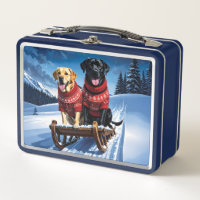 Labradors Sled Ride Metal Lunch Box
