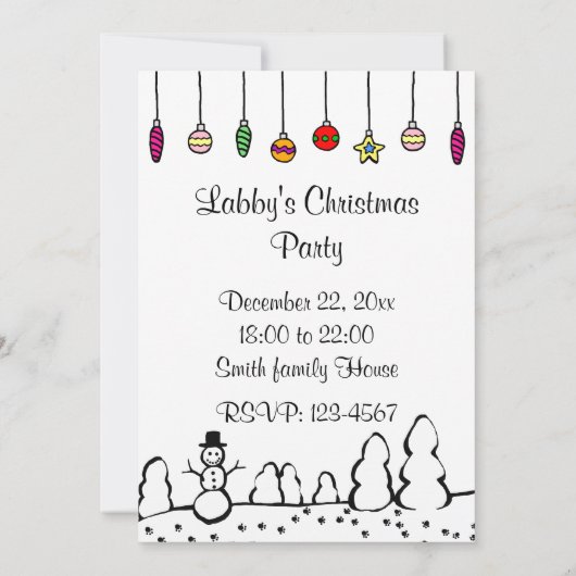 Labradors und Weihnachtsverzierungs-Cartoon Einladung (Rückseite)